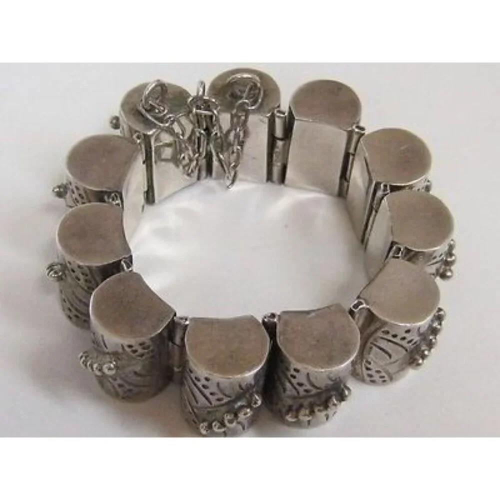 Heavy Solid Vtg Mexican Sterling Silver Barrel Link Bracelet 83g Handmade - Picture 3 of 8